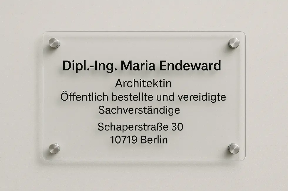 Firmenschild Dipl.-Ing. Maria Endeward